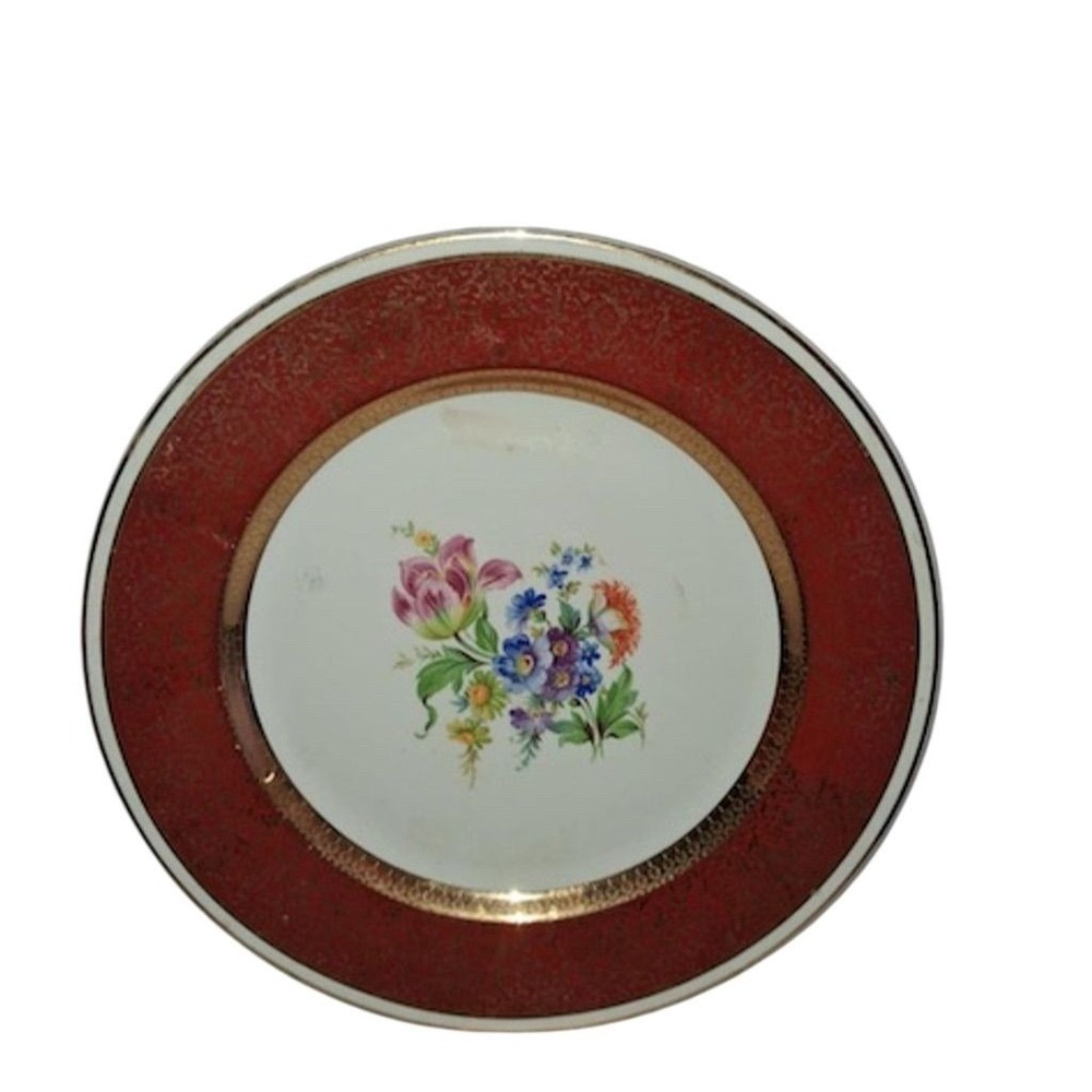 Vintage Dresden Duchess Floral Dinner‎ Plate with 22K Gold Trim